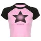 Contrast Raglan Sleeve Gradient Star Print American Sporty Casual Short Sleeve